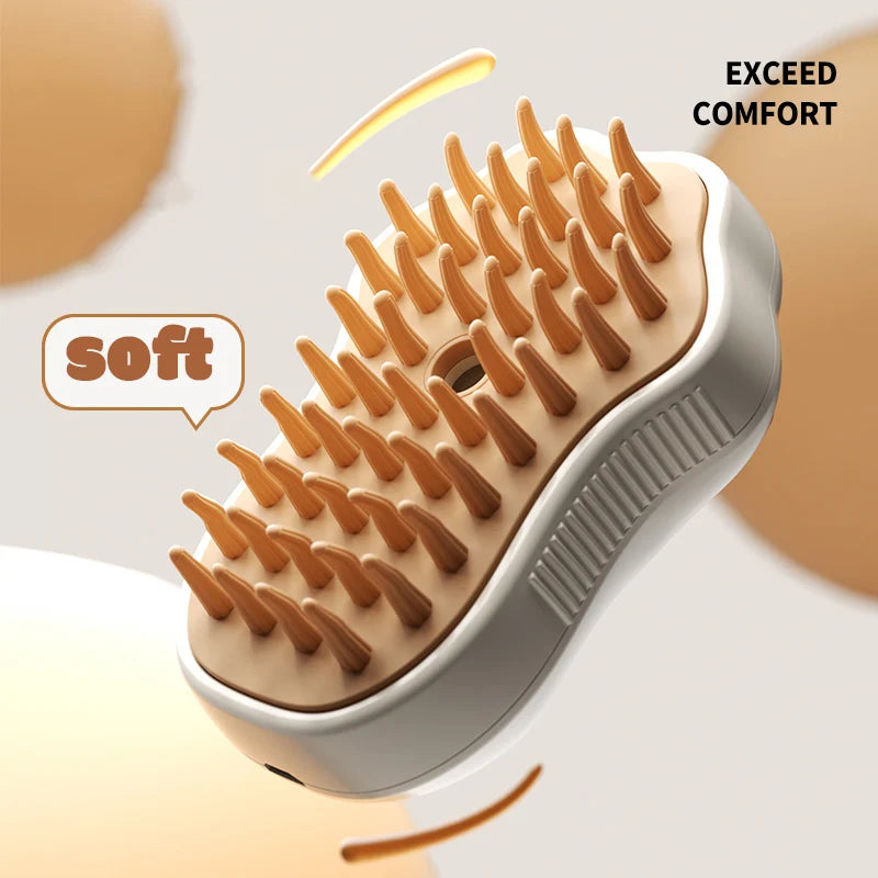 Brosse de Toilettage Vapeur 3-en-1 pour Chat & Chien – Anti-Poils, Massante & Rechargeable