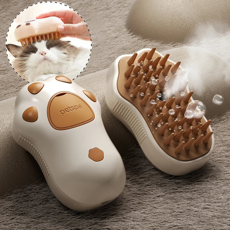 Brosse de Toilettage Vapeur 3-en-1 pour Chat & Chien – Anti-Poils, Massante & Rechargeable